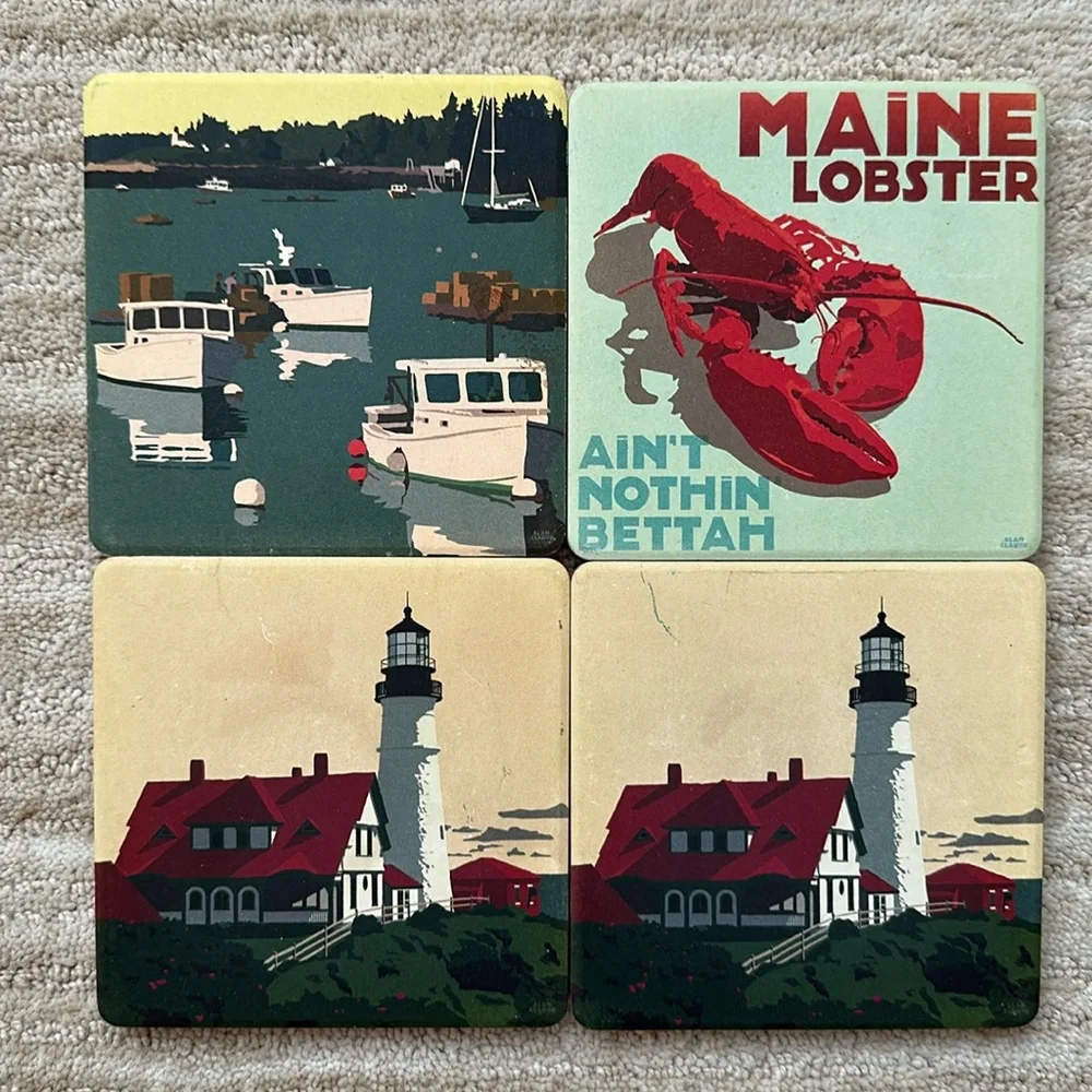 CoasterStone Nautical Coasters Set of 4 by Alan Claude Lighthouse Lobster Boats